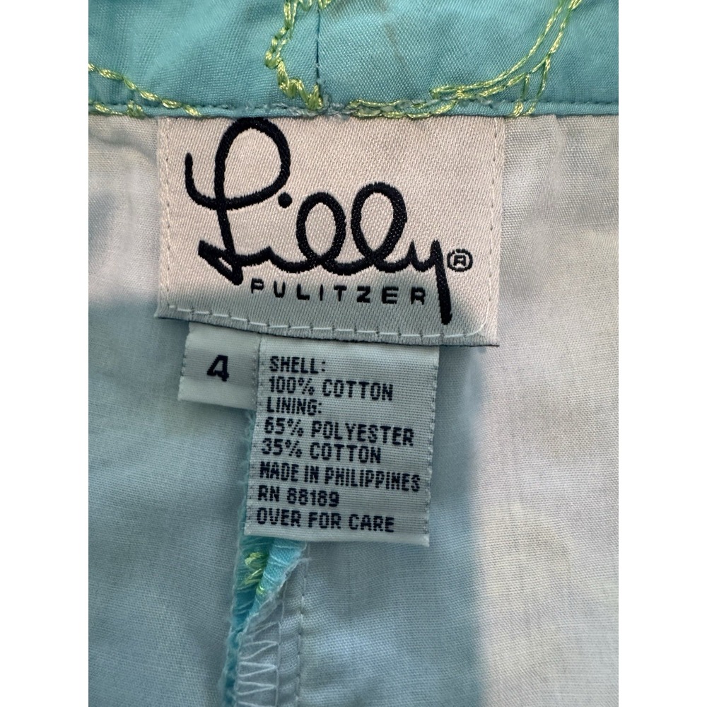 Lilly Pulitzer Vintage Embroidered Vines Capri Pants Preppy Blue Green Sz 4 - Picture 3 of 8